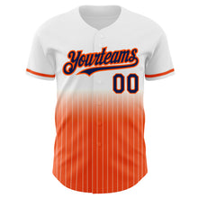 Load image into Gallery viewer, Custom White Pinstripe Navy-Orange Authentic Fade Fashion Baseball Jersey
