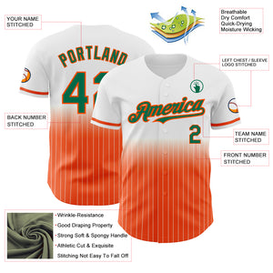 Custom White Pinstripe Kelly Green-Orange Authentic Fade Fashion Baseball Jersey