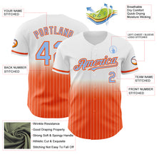 Load image into Gallery viewer, Custom White Pinstripe Light Blue-Orange Authentic Fade Fashion Baseball Jersey
