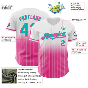 Custom White Pinstripe Aqua-Pink Authentic Fade Fashion Baseball Jersey