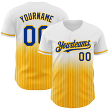 Load image into Gallery viewer, Custom White Pinstripe Royal-Gold Authentic Fade Fashion Baseball Jersey
