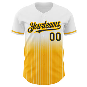 Custom White Pinstripe Black-Gold Authentic Fade Fashion Baseball Jersey