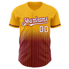 Load image into Gallery viewer, Custom Gold Pinstripe White-Crimson Authentic Fade Fashion Baseball Jersey
