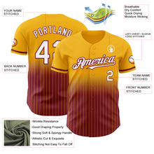 Load image into Gallery viewer, Custom Gold Pinstripe White-Crimson Authentic Fade Fashion Baseball Jersey
