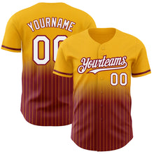 Load image into Gallery viewer, Custom Gold Pinstripe White-Crimson Authentic Fade Fashion Baseball Jersey
