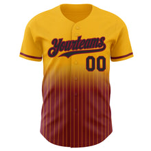 Load image into Gallery viewer, Custom Gold Pinstripe Black-Crimson Authentic Fade Fashion Baseball Jersey
