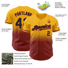 Load image into Gallery viewer, Custom Gold Pinstripe Black-Crimson Authentic Fade Fashion Baseball Jersey
