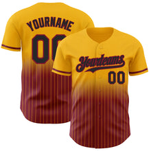 Load image into Gallery viewer, Custom Gold Pinstripe Black-Crimson Authentic Fade Fashion Baseball Jersey
