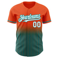 Load image into Gallery viewer, Custom Orange Pinstripe White-Teal Authentic Fade Fashion Baseball Jersey
