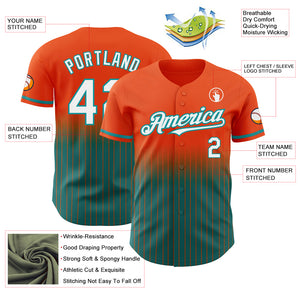 Custom Orange Pinstripe White-Teal Authentic Fade Fashion Baseball Jersey