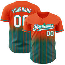 Load image into Gallery viewer, Custom Orange Pinstripe White-Teal Authentic Fade Fashion Baseball Jersey
