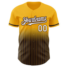 Load image into Gallery viewer, Custom Gold Pinstripe White-Brown Authentic Fade Fashion Baseball Jersey
