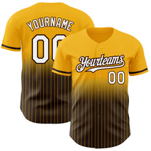 Load image into Gallery viewer, Custom Gold Pinstripe White-Brown Authentic Fade Fashion Baseball Jersey
