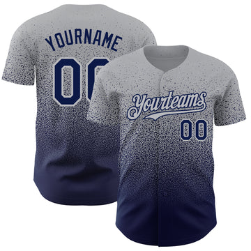 Custom Gray Navy Authentic Fade Fashion Baseball Jersey