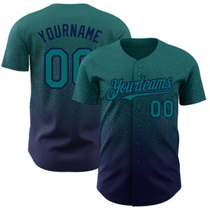 Custom Teal Navy Authentic Fade Fashion Baseball Jersey