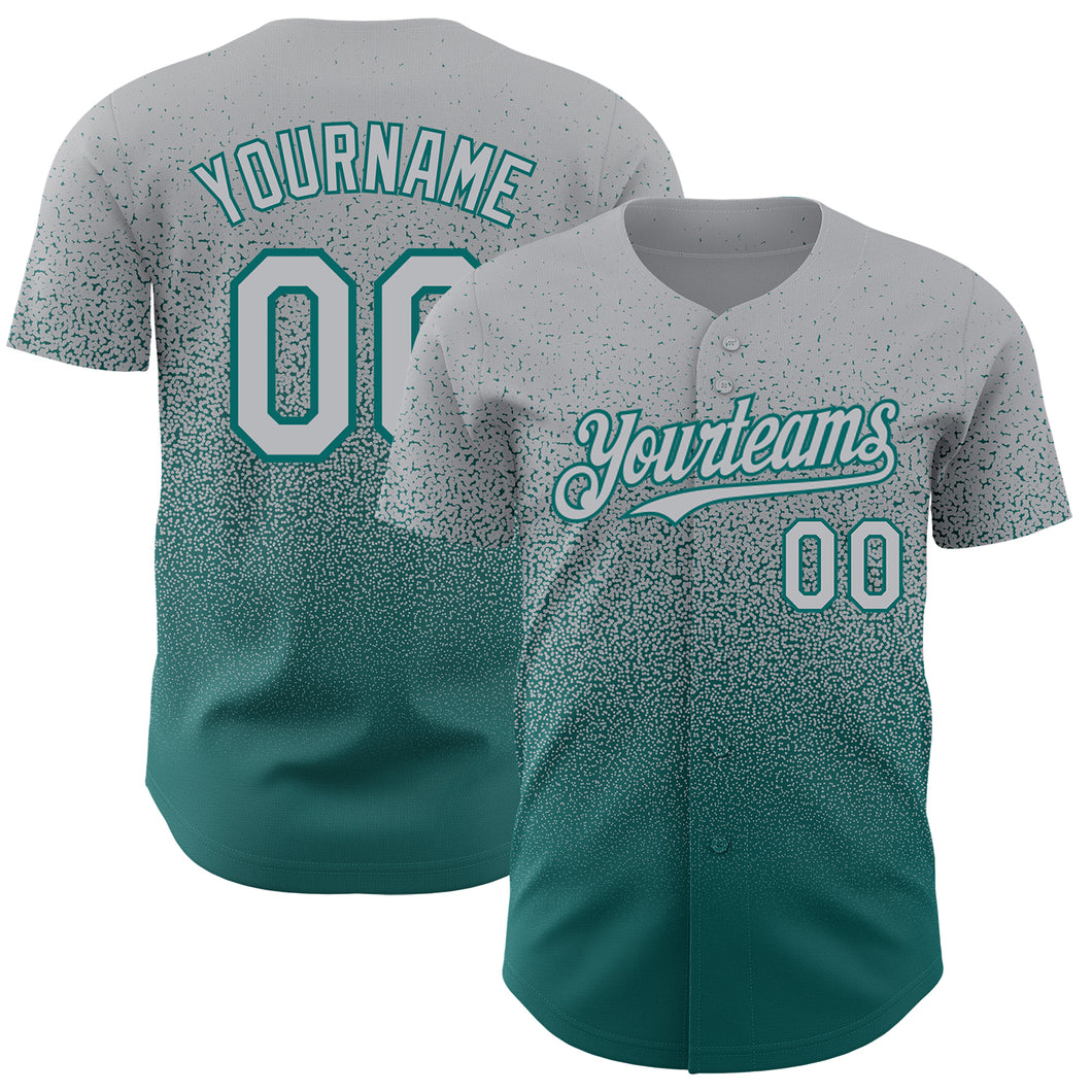 Custom Gray Teal Authentic Fade Fashion Baseball Jersey