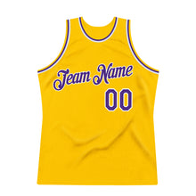 Load image into Gallery viewer, Custom Gold Purple-White Authentic Throwback Basketball Jersey
