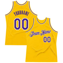 Load image into Gallery viewer, Custom Gold Purple-White Authentic Throwback Basketball Jersey
