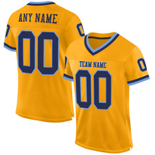 Load image into Gallery viewer, Custom Gold Navy-Light Blue Mesh Authentic Throwback Football Jersey
