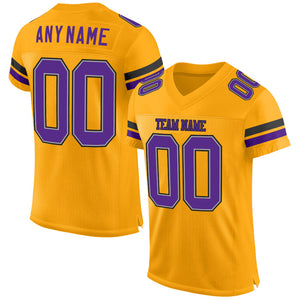 Custom Gold Purple-Black Mesh Authentic Football Jersey