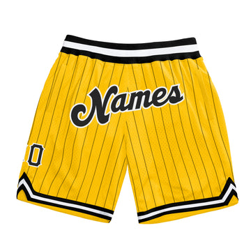 Custom Gold Black Pinstripe Black-White Authentic Basketball Shorts