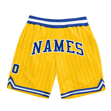 Custom Gold White Pinstripe Royal-White Authentic Basketball Shorts