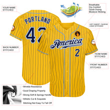 Load image into Gallery viewer, Custom Yellow Navy Pinstripe Navy-Light Blue Authentic Baseball Jersey
