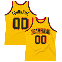 Load image into Gallery viewer, Custom Gold Black-Red Authentic Throwback Basketball Jersey
