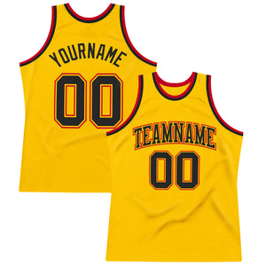 Custom Gold Black-Red Authentic Throwback Basketball Jersey