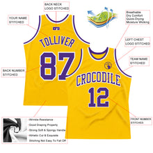 Load image into Gallery viewer, Custom Gold Purple-White Authentic Throwback Basketball Jersey
