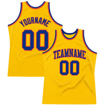 Load image into Gallery viewer, Custom Gold Royal-Orange Authentic Throwback Basketball Jersey
