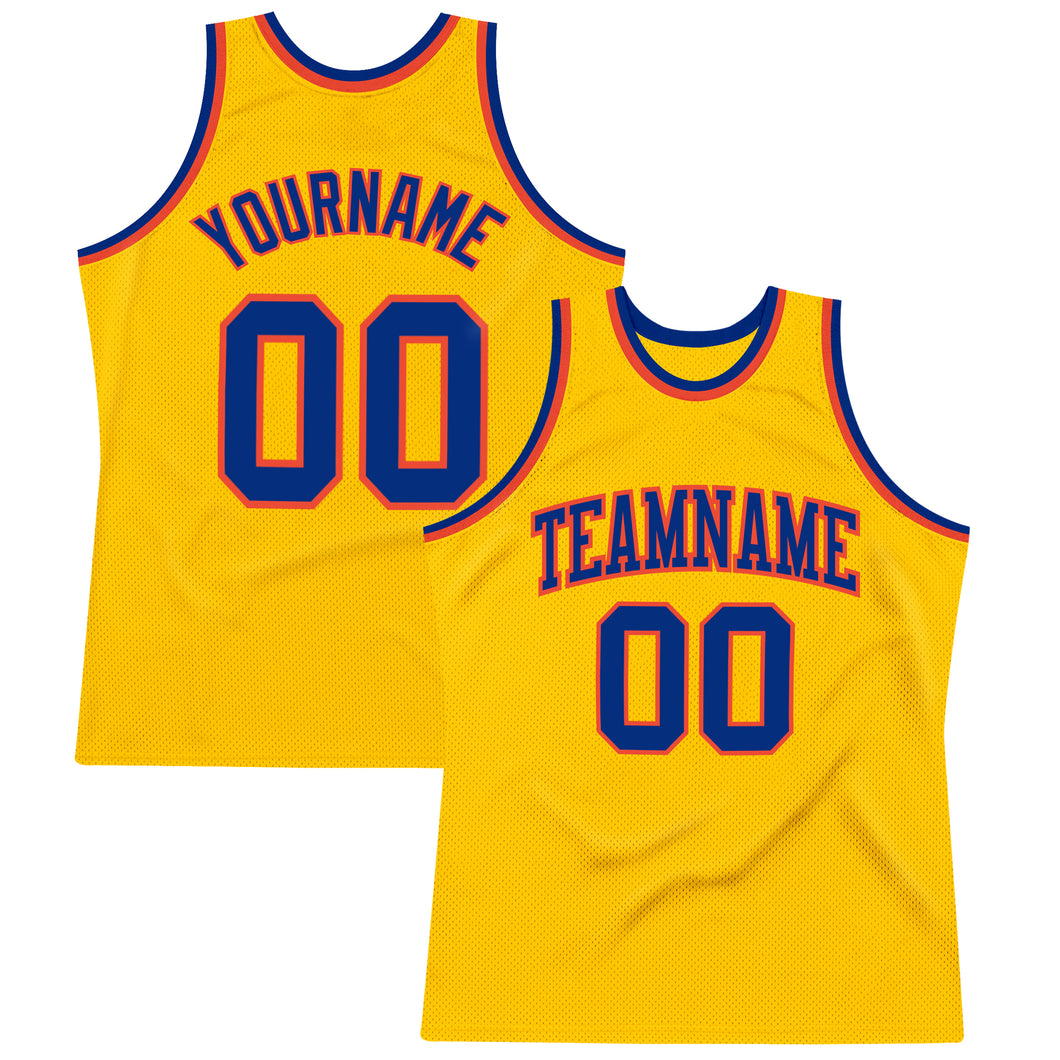 Custom Gold Royal-Orange Authentic Throwback Basketball Jersey