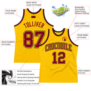 Custom Gold Maroon-Black Authentic Throwback Basketball Jersey