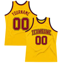 Load image into Gallery viewer, Custom Gold Maroon-Black Authentic Throwback Basketball Jersey
