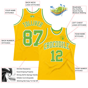 Custom Gold Neon Green-White Authentic Throwback Basketball Jersey