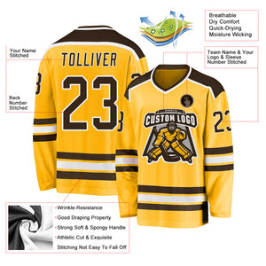 Custom Gold Brown-White Hockey Jersey