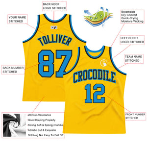 Custom Gold Blue-Black Authentic Throwback Basketball Jersey