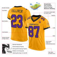 Load image into Gallery viewer, Custom Gold Purple-Black Mesh Authentic Football Jersey
