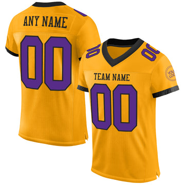 Custom Gold Purple-Black Mesh Authentic Football Jersey