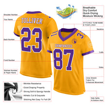 Load image into Gallery viewer, Custom Gold Purple-White Mesh Authentic Football Jersey
