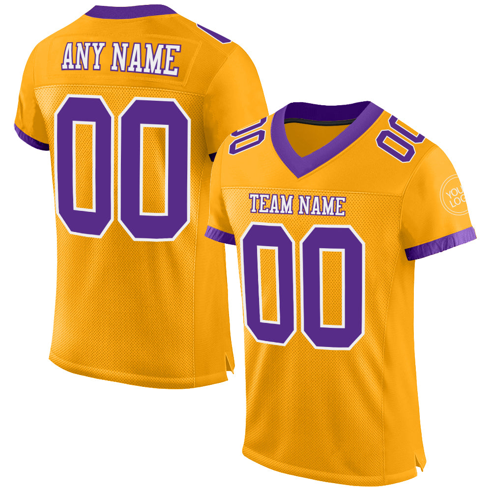 Custom Gold Purple-White Mesh Authentic Football Jersey