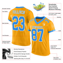 Load image into Gallery viewer, Custom Gold Powder Blue-White Mesh Authentic Football Jersey
