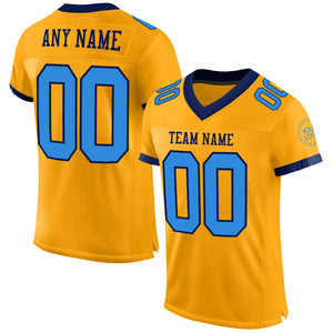 Custom Gold Powder Blue-Navy Mesh Authentic Football Jersey