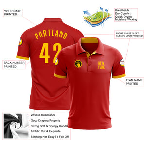 Custom Red Yellow Performance Golf Polo Shirt