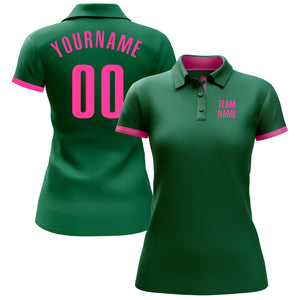 Custom Kelly Green Pink Performance Golf Polo Shirt