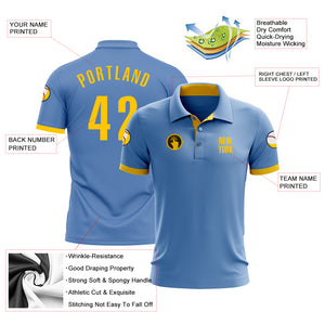 Custom Light Blue Yellow Performance Golf Polo Shirt