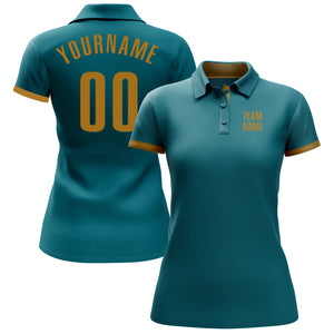 Custom Teal Old Gold Performance Golf Polo Shirt