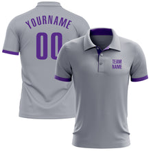 Load image into Gallery viewer, Custom Gray Purple Performance Golf Polo Shirt
