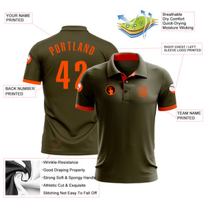 Custom Olive Orange Performance Salute To Service Golf Polo Shirt