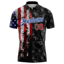 Load image into Gallery viewer, Custom Black Red-Royal 3D Pattern Design Billiards Snooker 8 Ball American Flag Performance Golf Polo Shirt
